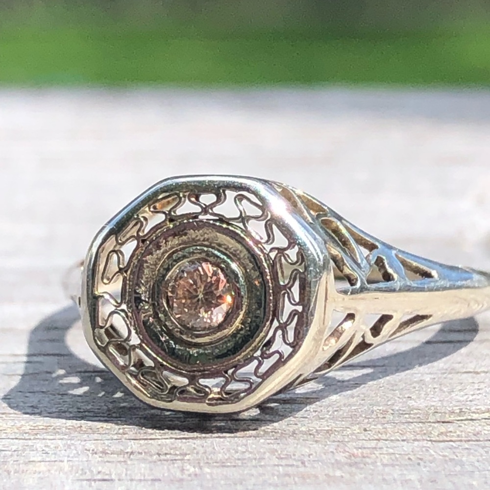 14k pink diamond Art Deco ring